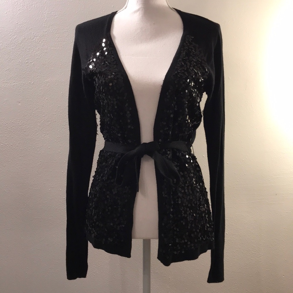 INC | L | black silk and sequins sweater